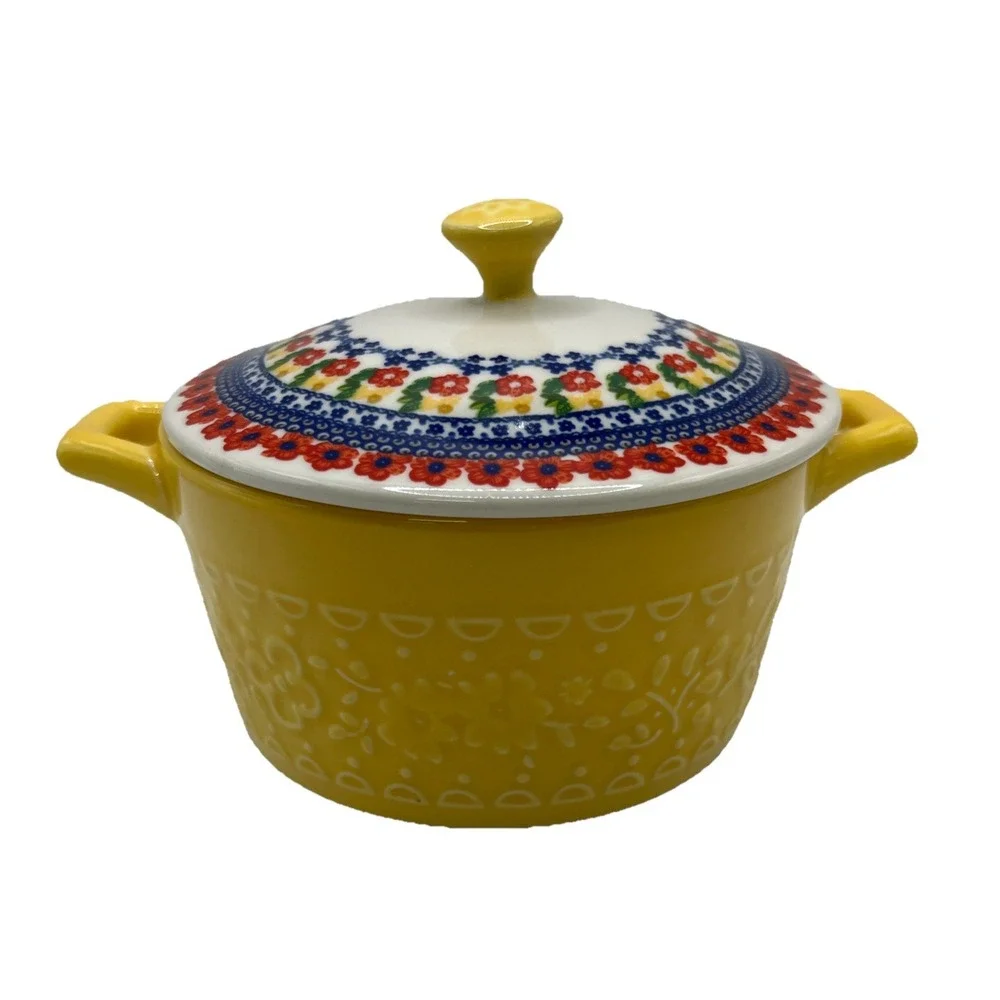 Pioneer Woman Mini CasseroleDish W/Lid Dazzling Dahlias Yellow Stoneware 2018DMT
